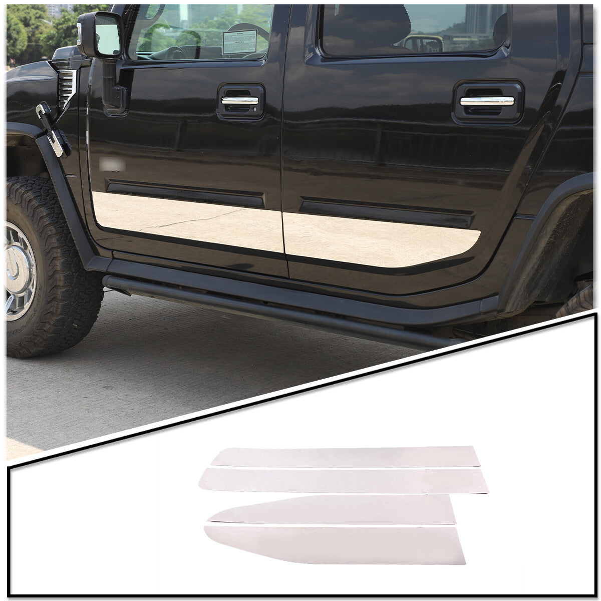 Stick-on Stainless Steel Side Accent Trim 4 Pc Fits Hummer H2 03-09 8