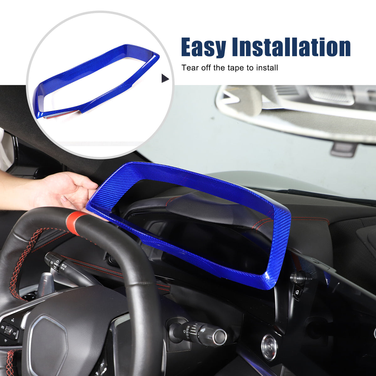 Blue Real Carbon Fiber Speedometer Instrument Trim For C8 Corvette 20-25 12