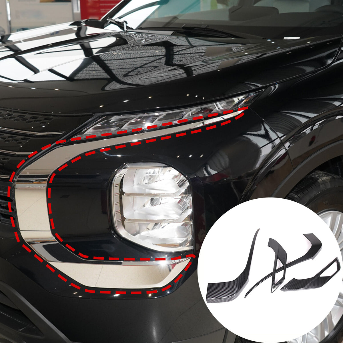 ABS Carbon Fiber Front Side Grille Molding Trim For Mitsubishi Outlander 22-23 4