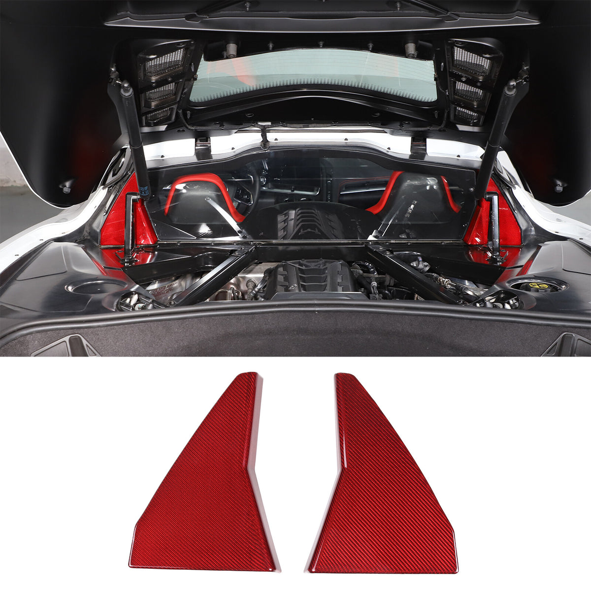 Red Real Carbon Fiber Rear Window Corner Panel Cover Trim For Corvette C8 20-26 2