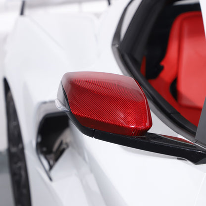 Red Real Carbon Fiber Side Rearview Mirror Cover Caps Trim For Corvette C8 20-26 6