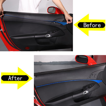 Blue Carbon Fiber Inner Door Panel Waistline Trim Sticker For Corvette C6 05-13 2