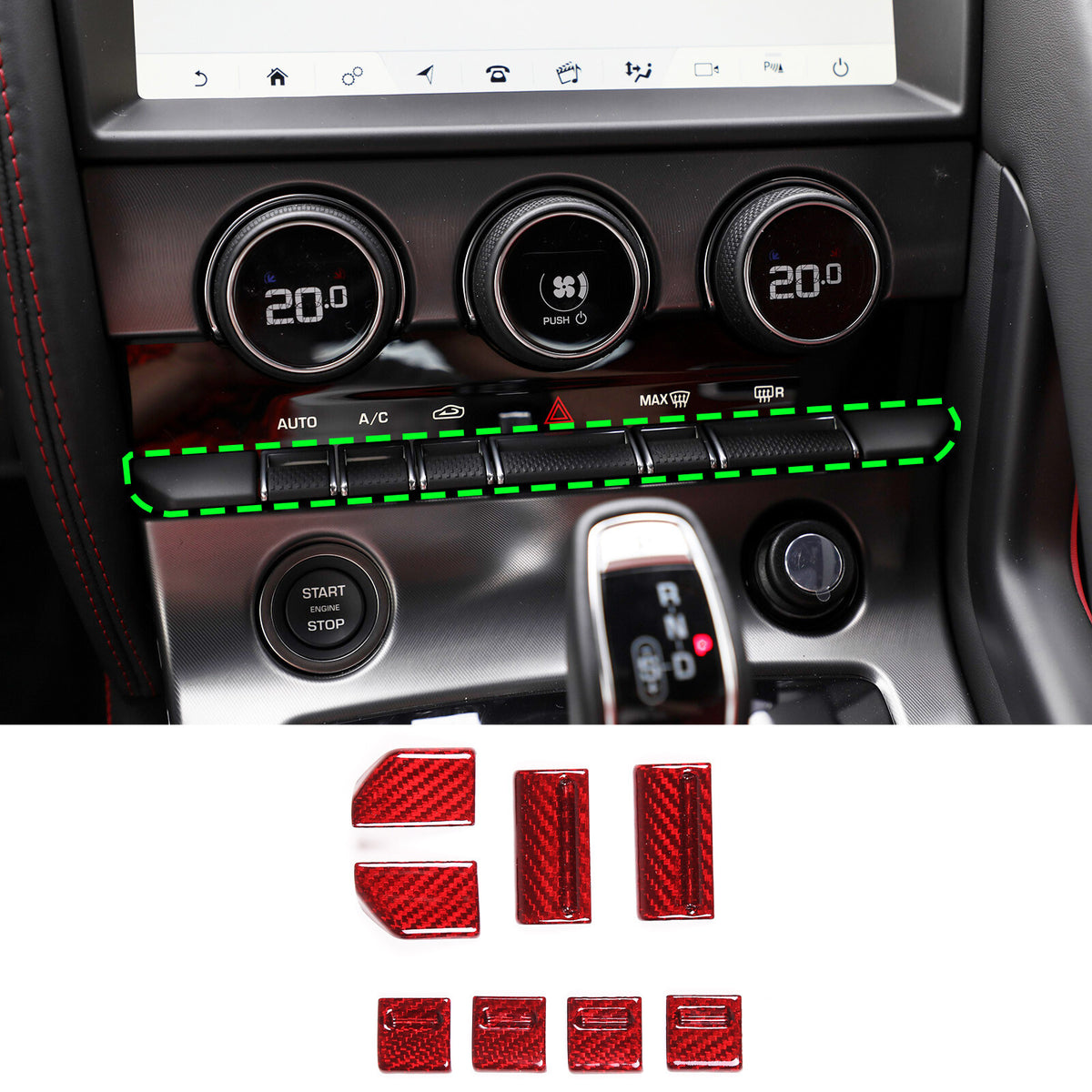 Red Carbon fiber AC Center Console Switch Button Trim For Jaguar F-Type 2013-24 6