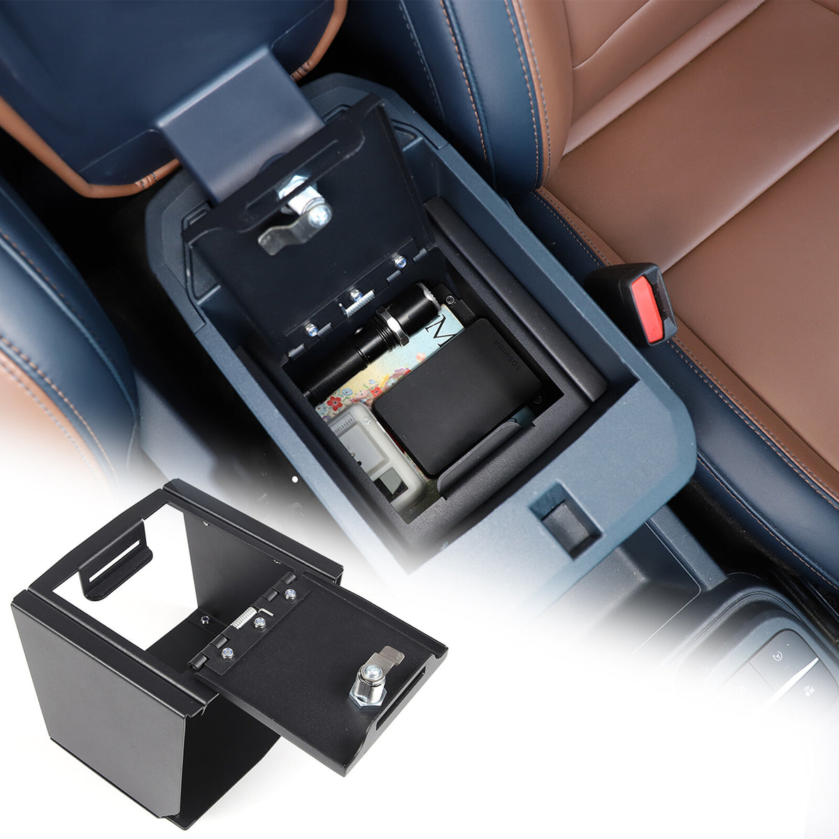 Interior Console Lock Security Storage Vault Safe Box For Ford Maverick 2022 2
