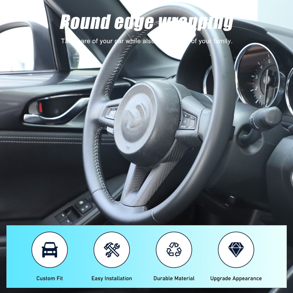 Matte Real Carbon Fiber Steering Wheel Button Trim For Mazda MX-5 Miata 16-25 14