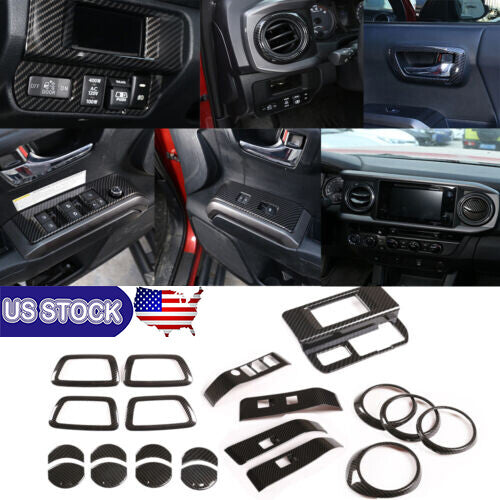 ABS Carbon Interior Center Console Trim Cover Set For Toyota Tacoma 16-23 US 1