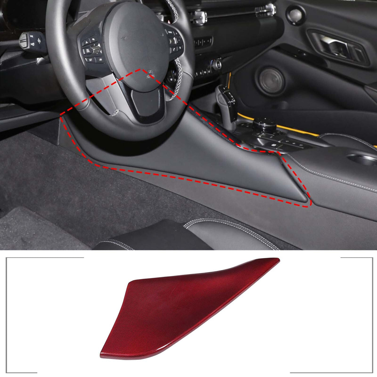 Red Real Carbon Fiber Center Console Left Side Panel Trim For GR Supra 20-23 5