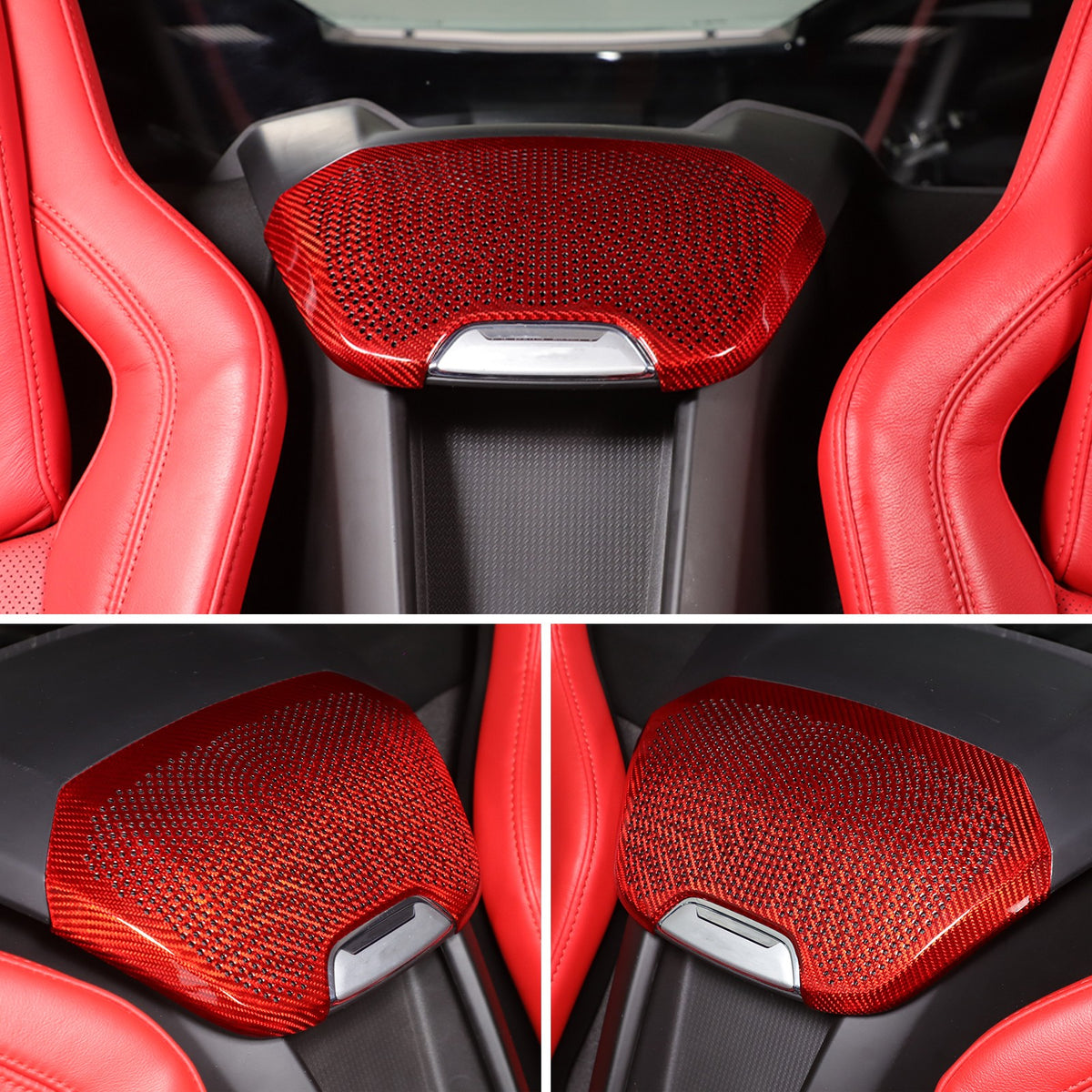 Red Real Carbon Fiber Rear Speaker Grille Trim For Corvette C8 1LT/2LT 2020+ 2