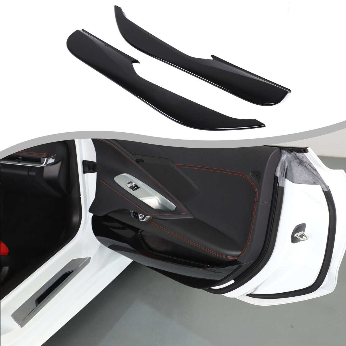Glossy Piano Black ABS Interior Door Anti-Kick Panel Trim For Corvette C8 20+ US 20