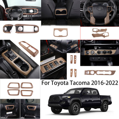 Wood Grain Interior Whole Set Decor Panel Cover Trim Kit For Toyota Tacoma 16-23 1