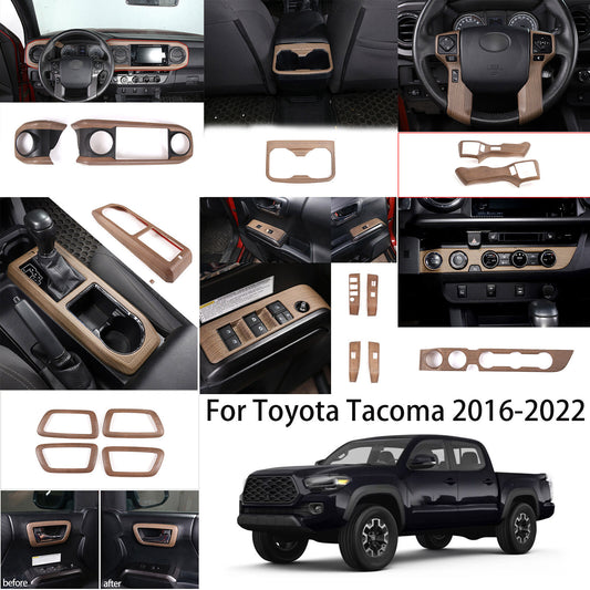 Wood Grain Interior Whole Set Decor Panel Cover Trim Kit For Toyota Tacoma 16-23 1