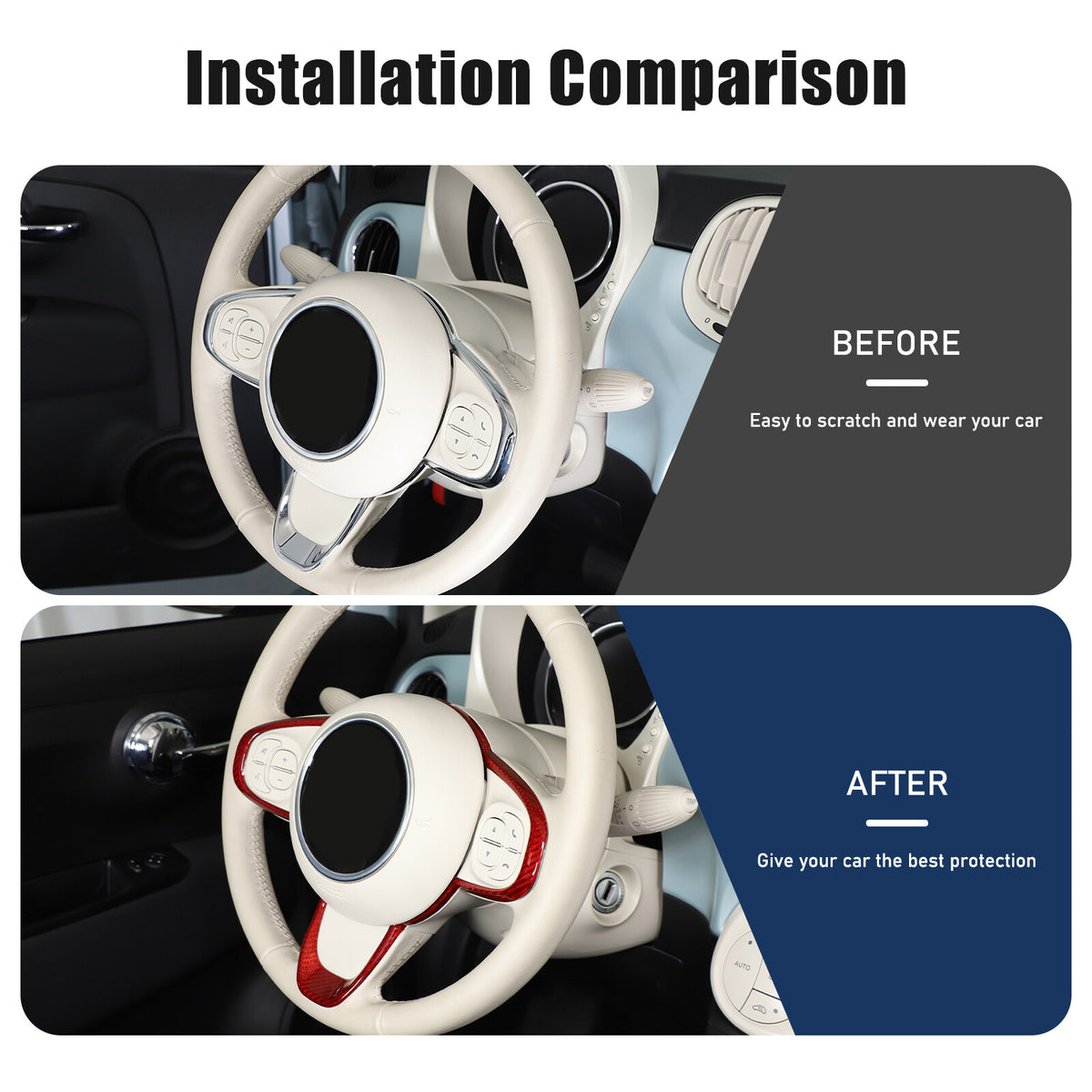Red Real Carbon Fiber Steering Wheel Button Trim For Fiat 500 Abarth 595 695 16+ 21