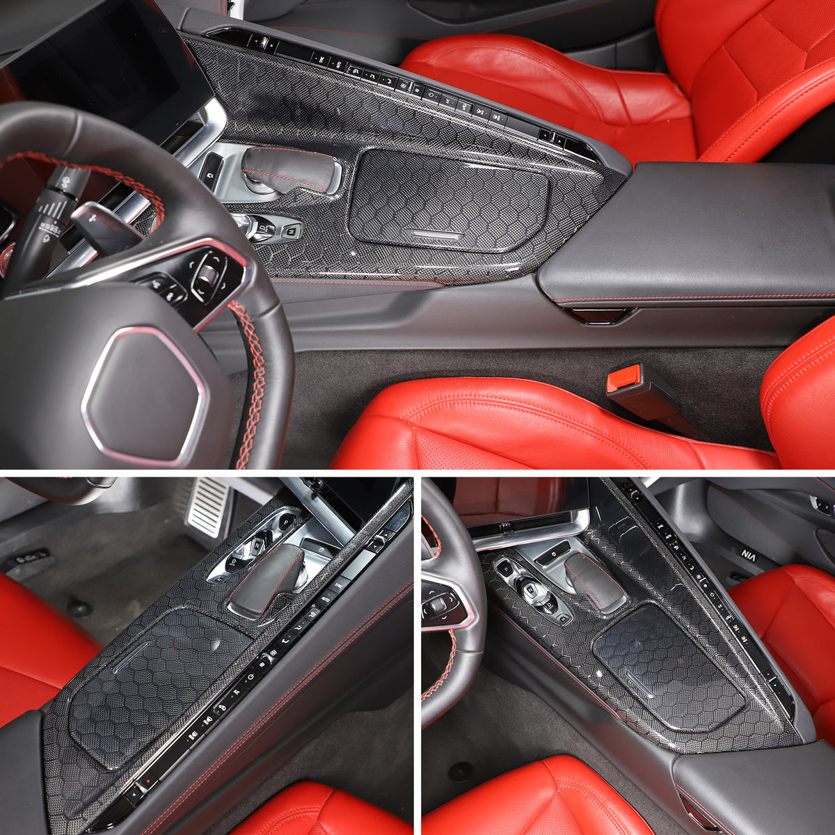 Real Honeycomb Carbon Fiber Center Console Gear Shift Panel Trim For C8 Corvette 5
