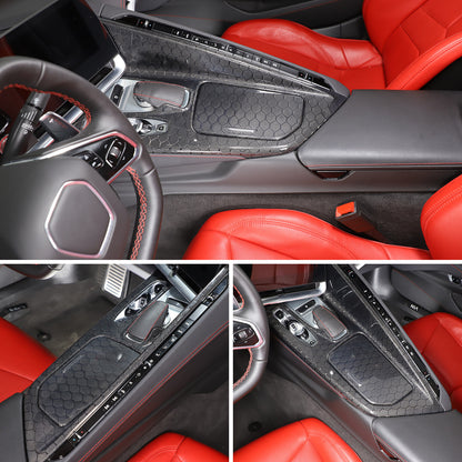 Real Honeycomb Carbon Fiber Center Console Gear Shift Panel Trim For C8 Corvette 5