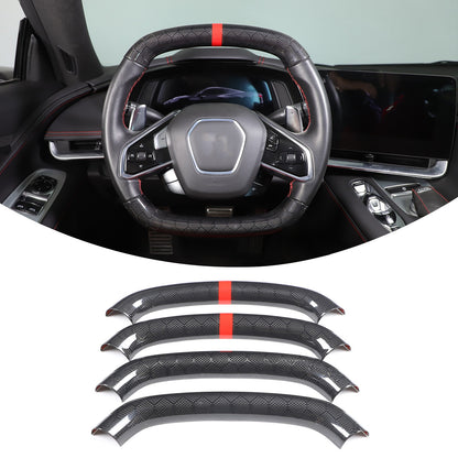 Red Top Honeycomb Carbon Fiber Steering Wheel Trim Cover For Corvette C8 2020+ 2