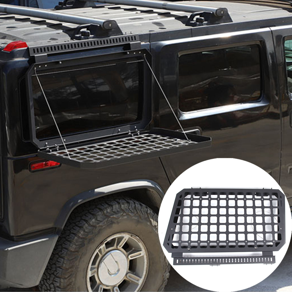 Aluminum Rear Window Armor Protector Molle Panel Cover For Hummer H2 SUV 03-09 7