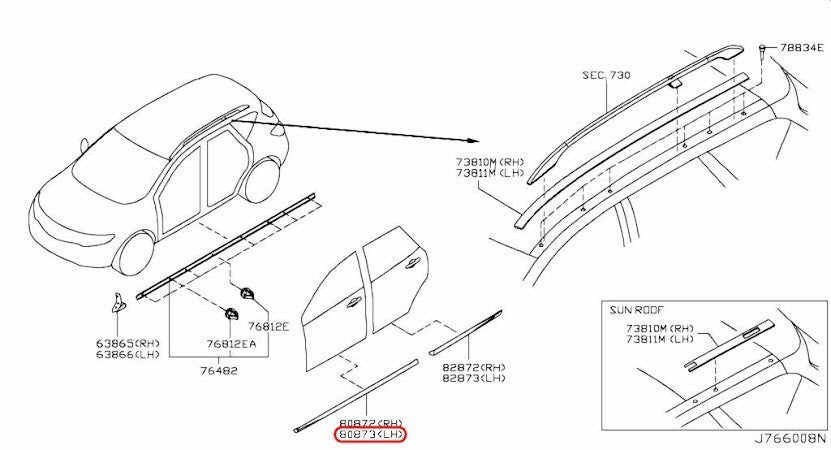 NISSAN 2009-2014 Murano Driver Front Lower Door Molding LH 80871-1AA2B OEM 3