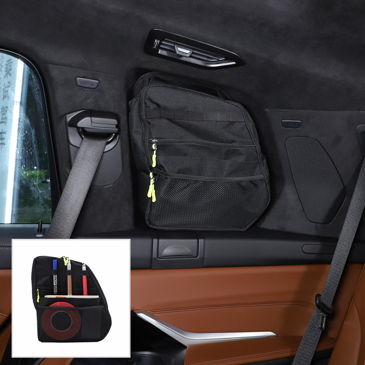 Black Rear Trunk Side Storage Bag Pockets Organizer For BMW X7 G07 2019-23 2