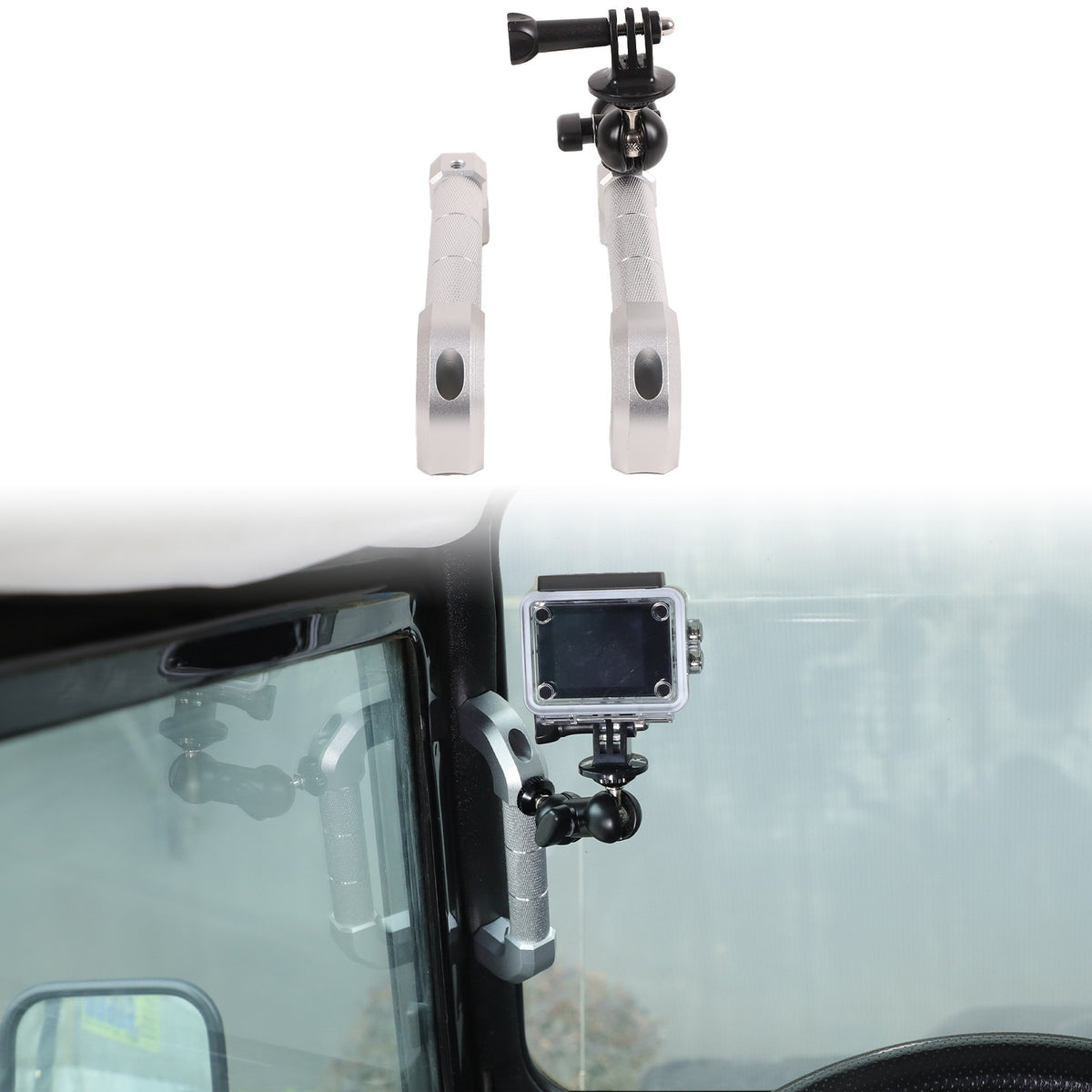 Silver Aluminum A-Pillar Handle W Cam Mount For LR Defender L316 2004-2018 2