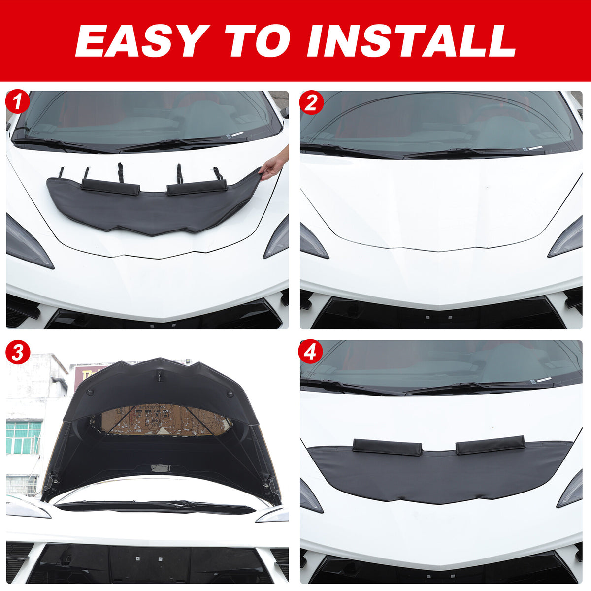 PU Leather Car Bonnet Hood Bra Wind & Bug Deflectors For Corvette C8 2020-26 US 14