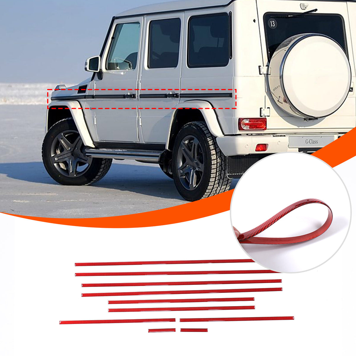 Red Cabon Body Side Door Moulding Sticker For Benz G Class W463 G500/55/63 07-18 1