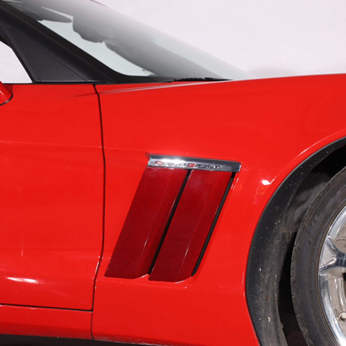 Red Real Carbon Fiber Side Fender Vents Panel Trim Kit For Corvette C6 2005-2013 6