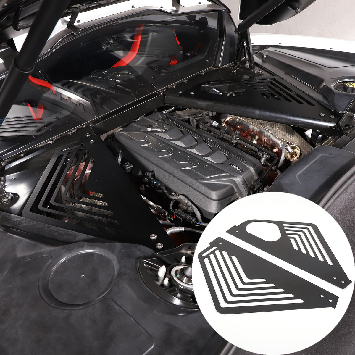 For Corvette C8 Coupe 2020-2026 Black Alloy Car Engine Bay Panel Cover Black 14