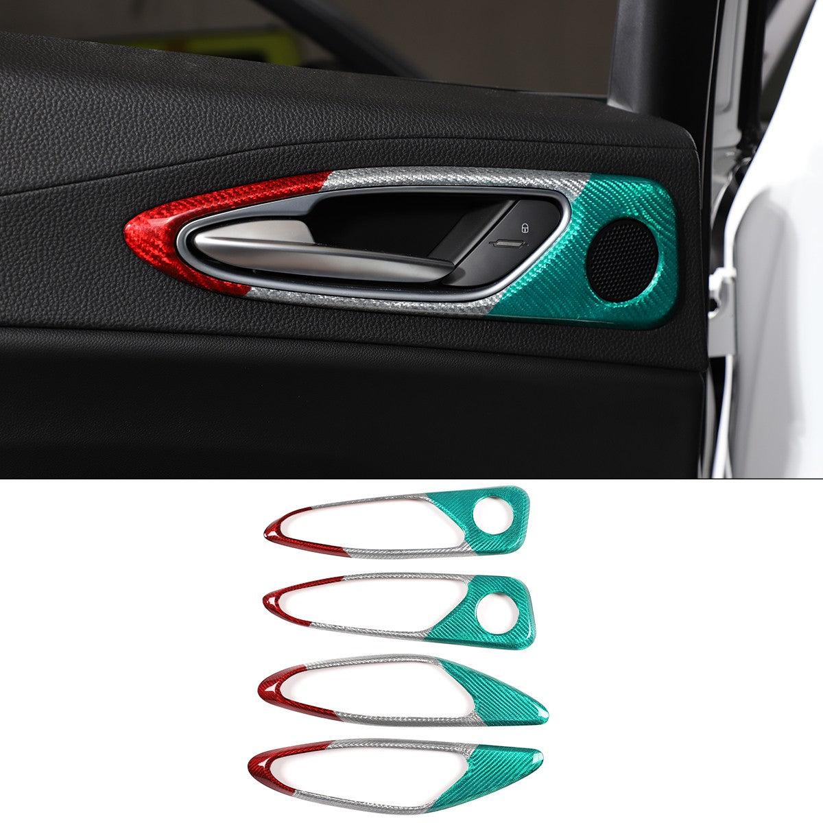 Tri-Color Real Carbon Fiber Inner Door Handle Trim For Alfa Romeo Giulia 2017-20 13