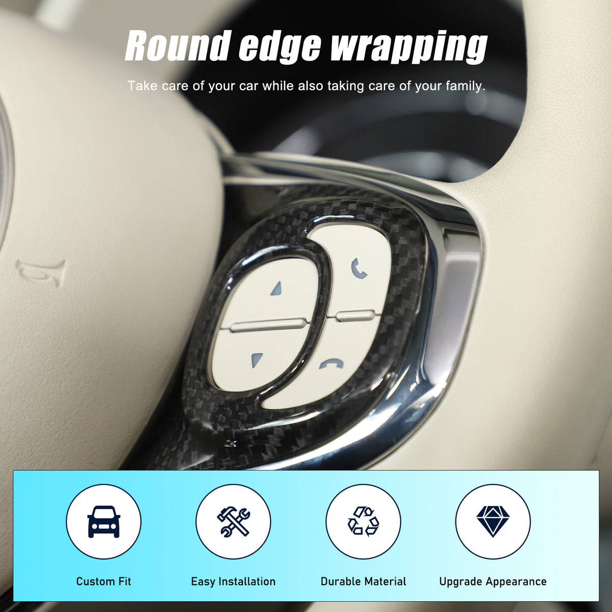 Real Carbon Fiber Steering Wheel Button Trim For Fiat 500 Abarth 595 695 2021-23 22