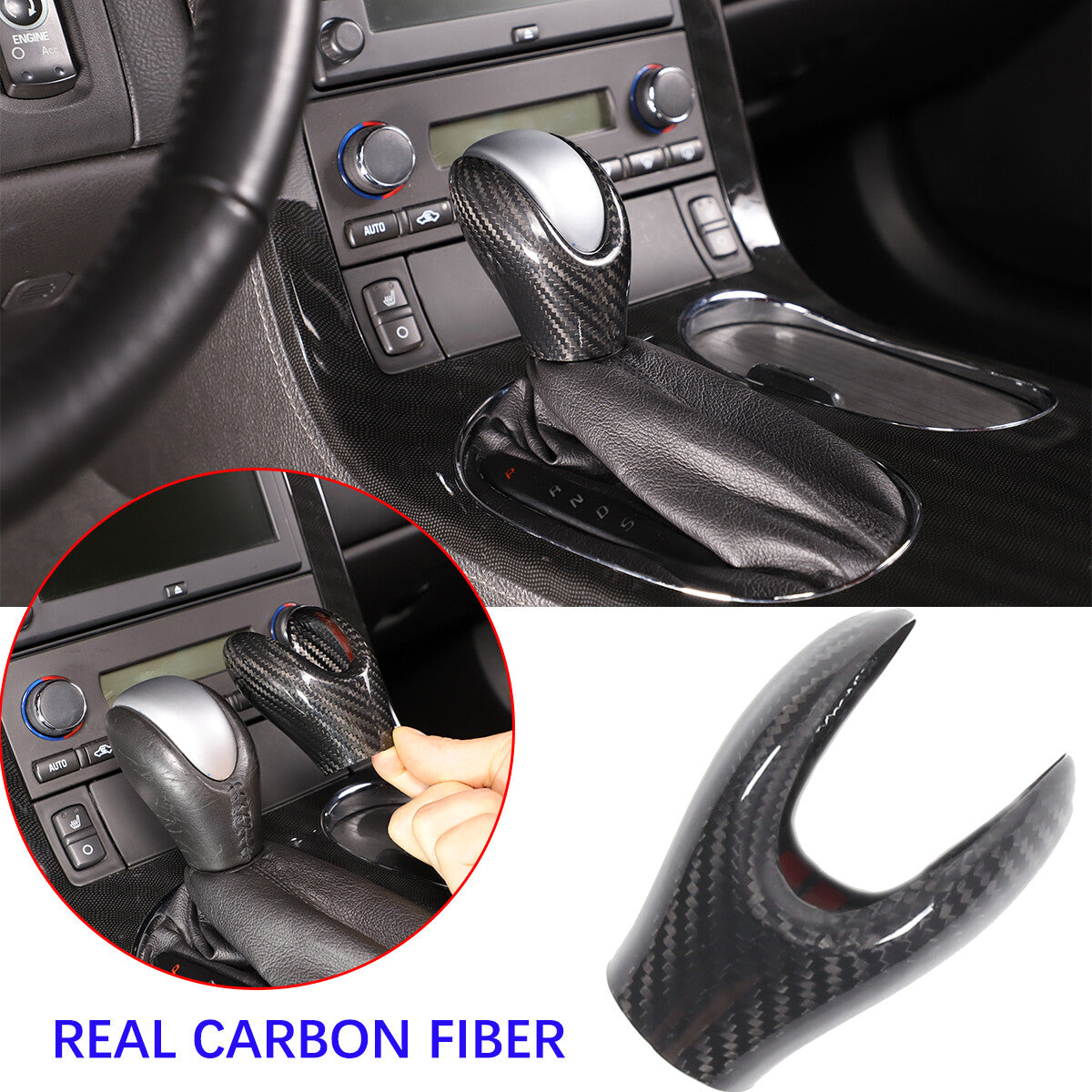 Real Carbon Fiber Console Gear Shift Knob Head Cover Trim For Corvette C6 05-13 1
