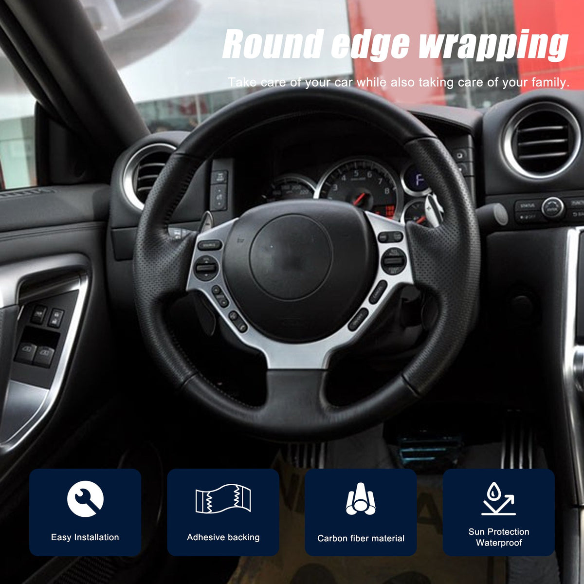 Matte Real Carbon Fiber Steering Wheel Button Trim For Nissan GTR R35 2008‑2016 6