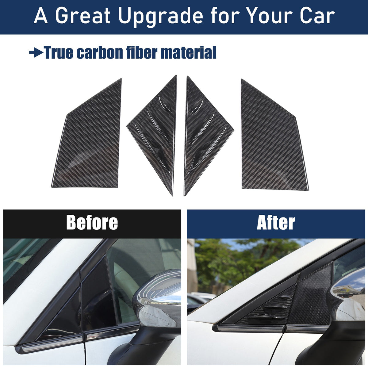 Real Carbon Fiber External A-Pillar Triangle Trim Cover For Fiat 500 2010+ 23