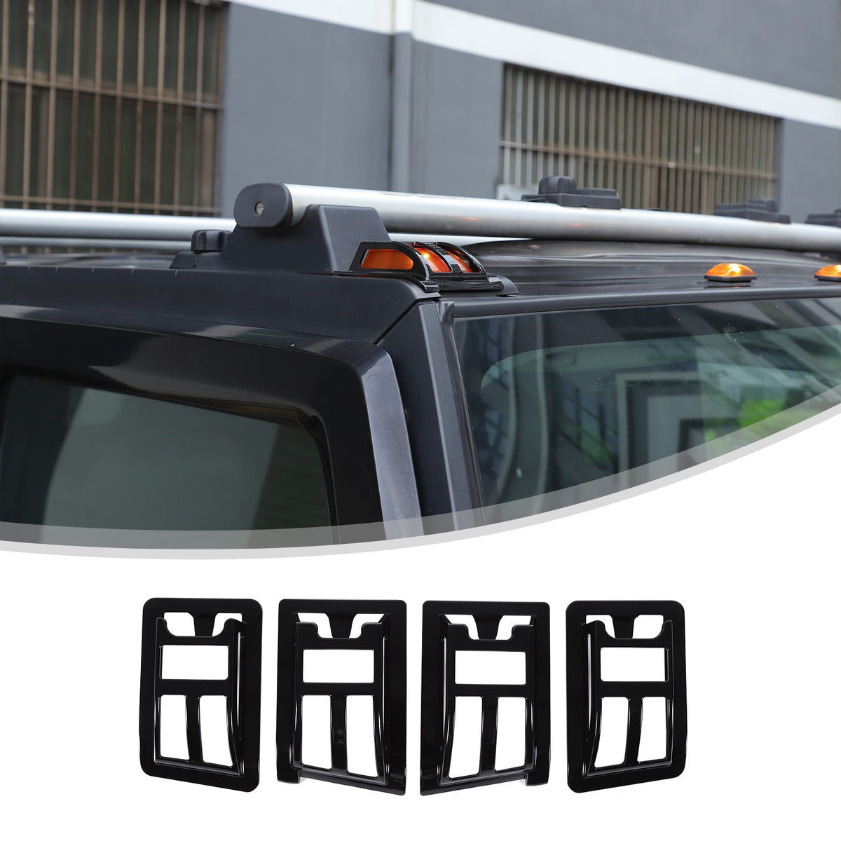 Glossy Piano Black Roof & Side Turn Signal Light Trim Set For Hummer H2 2003-09 37