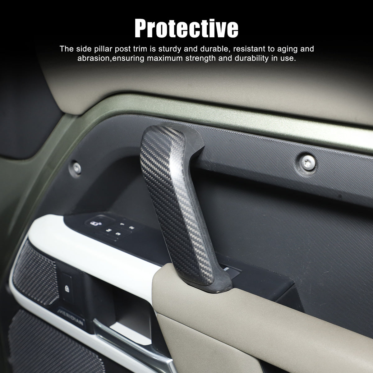 Matte Real Carbon Interior Door Handle Cover Trim For LR Defender 110 2020-23 9
