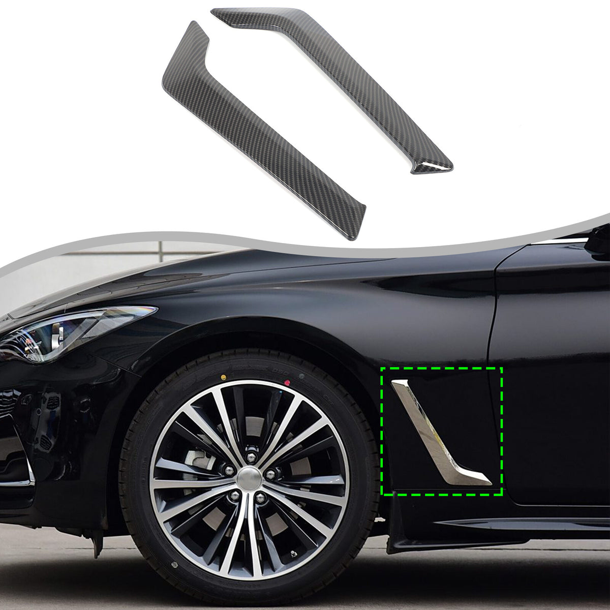ABS Carbon Fiber Front Fender Side Vent Trim For Infiniti Q60 2016-2025 US 1