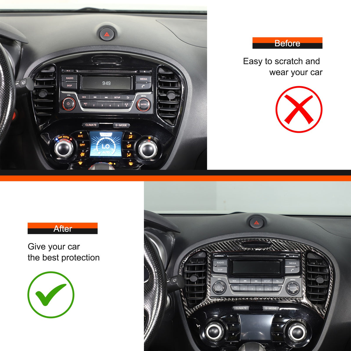Soft Carbon Fiber Interior Center Console trim Sticker For Nissan Juke 2011-2019 103