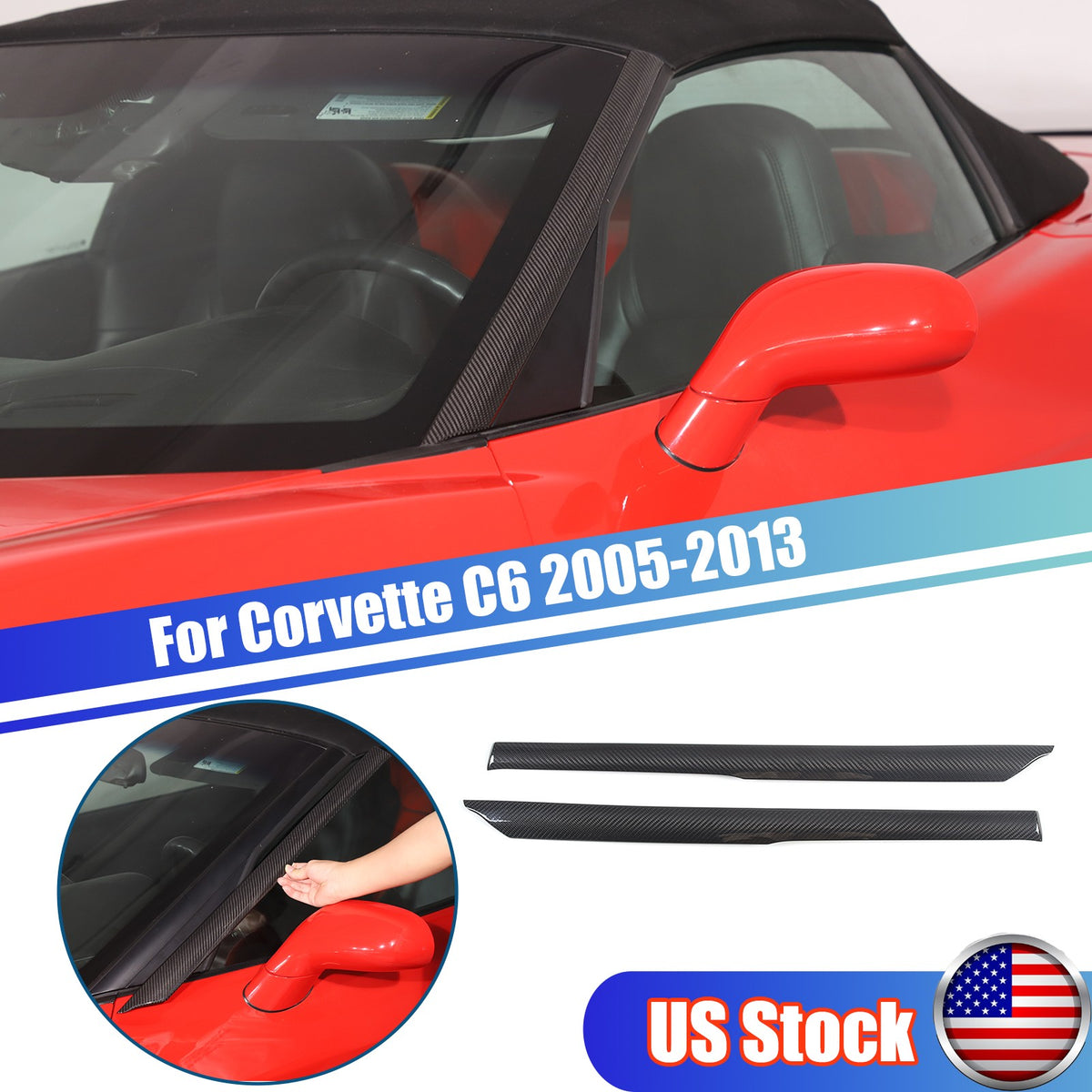 Real Dry Carbon Fiber Front A-Pillar Decorative Cover Trim For Corvette C6 05-13 1