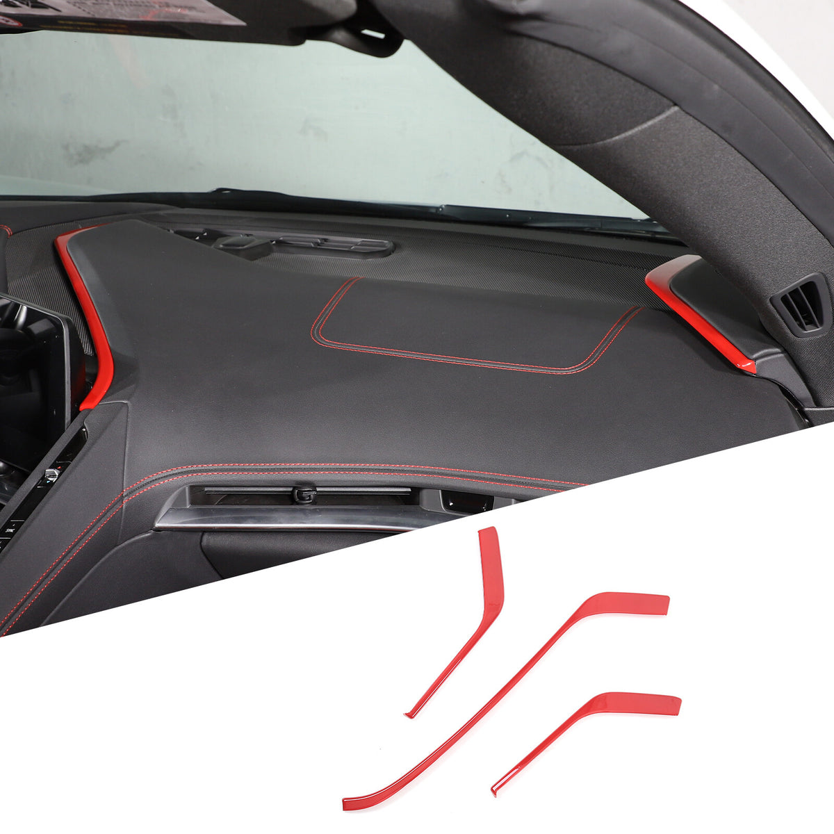 ABS Red Console Side Dashboard Trim Strips For Corvette C8 Stingray 2020-25 17
