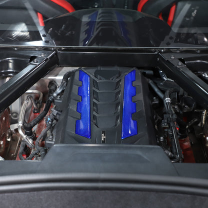 Blue Real Carbon Fiber Hood Engine Side Cover Trim for Corvette C8 2020+ 13