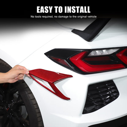 Red Real Carbon Fiber Rear Tail Light Side Trim For Corvette C8 2020+ 8