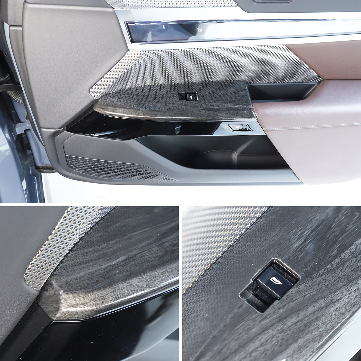 Black Grain Window Lift Switch Button Trim Frame For BMW 7 Series G70 2023-2025 2