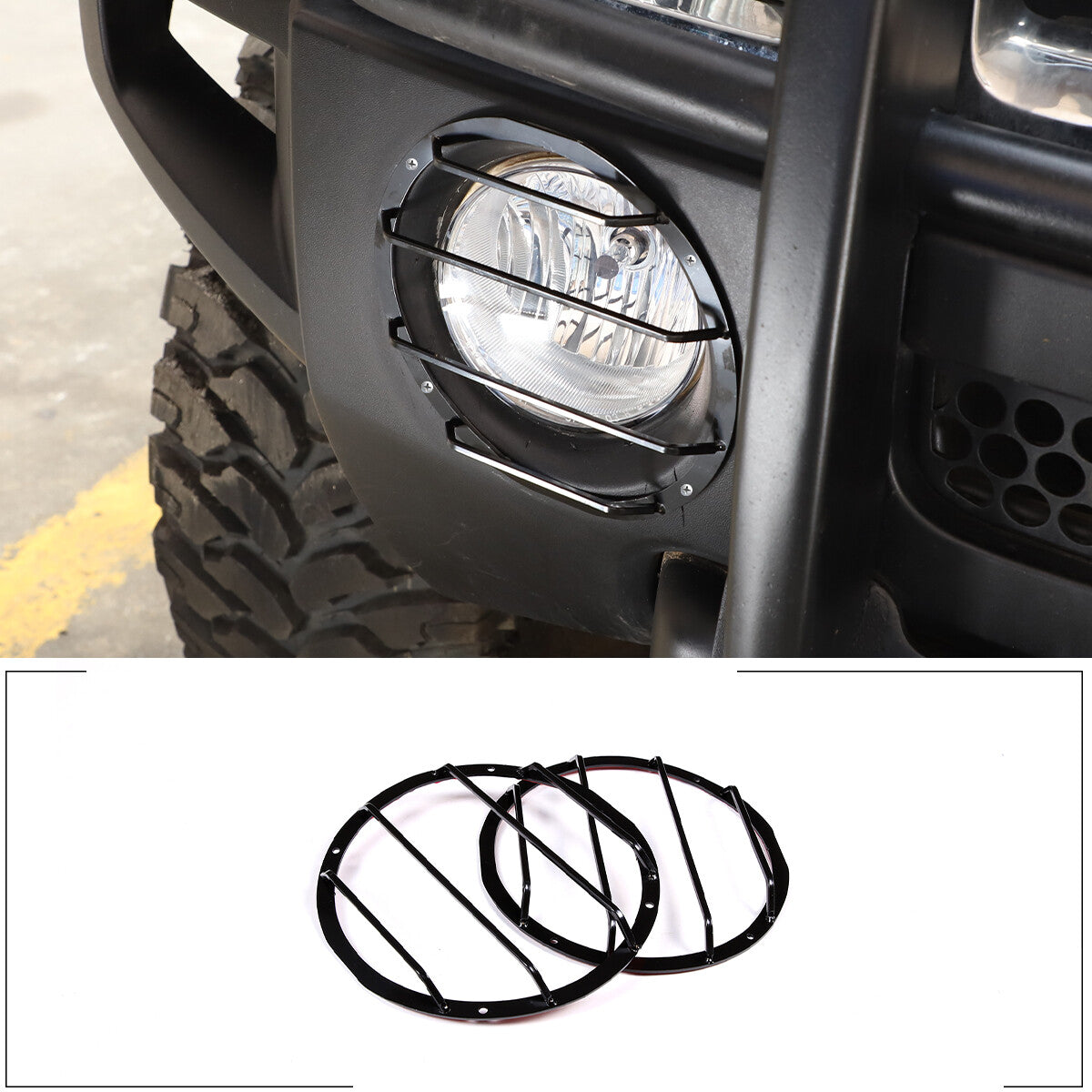 Black Steel Front Fog Light Lamp Frame Cover Trim For Hummer H3 05-09 1