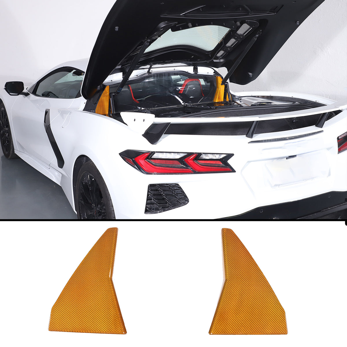 Yellow Carbon Fiber Rear Window Corner Cover Trim Frame For Corvette C8 20-26 2
