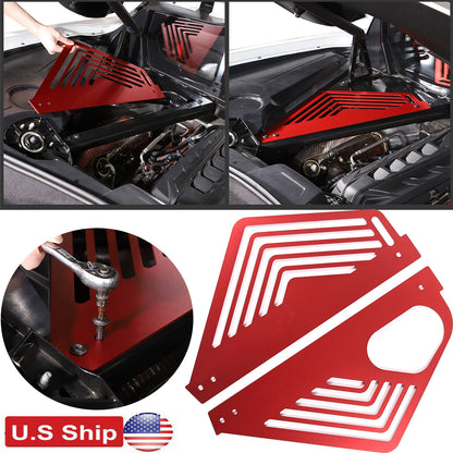 Red Aluminum Engine Cover Bay Panel Trim Cover Kit For Corvette C8 2020-25 US 2