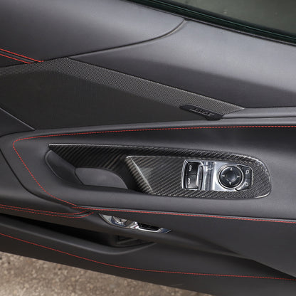 Real Carbon Fiber Window Lift Switch Panel Cover Trim For Corvette C8 Coupe 20+ 9