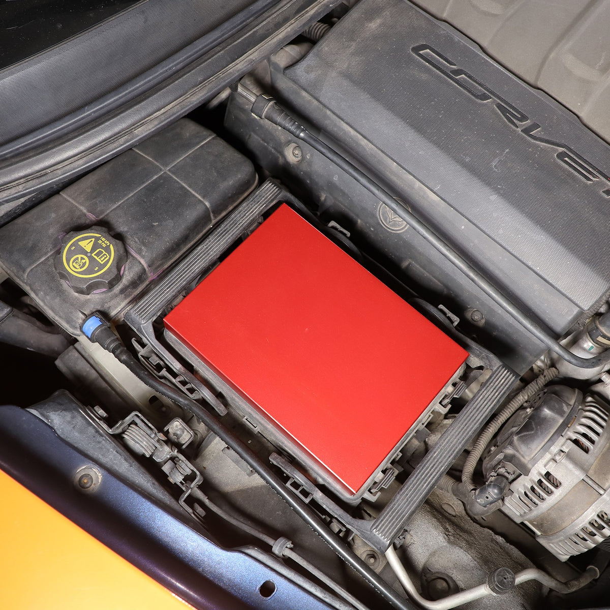 Red Aluminum Engine Coolant Fuse Box Trim Cover For Corvette C7 2014-2019 11
