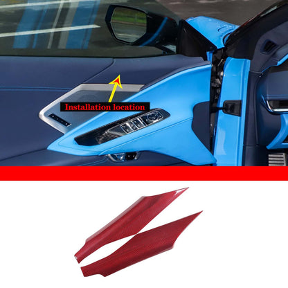 Red Real Carbon Fiber Interior Door Panel Trim Cover For Corvette C8 2020-2026 13