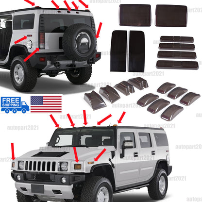 18pcs Smoked Front Rear Side Tail Light Roof Light Trim Cover For Hummer H2 62