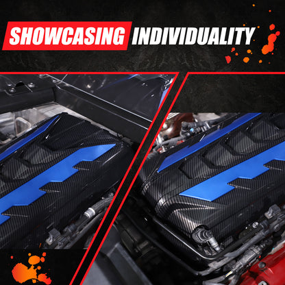 Carbon Fiber Engine Bay Panel Cover Trim in Edge Blue For Corvette C8 2020-26 16