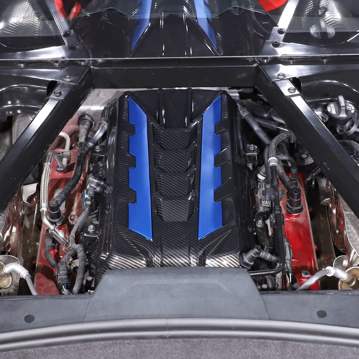 Carbon Fiber Engine Bay Panel Cover Trim in Edge Blue For Corvette C8 2020-26 US 23